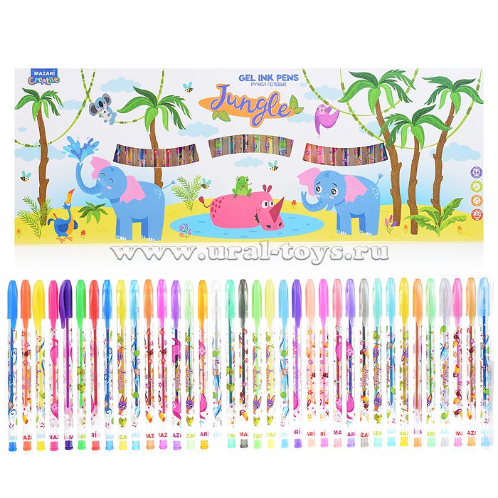 Набор ручек гелевых с блёстками Jungle, с ароматизированными чернилами, 36 цв., пулевидный пиш.узел 0.9 мм, корпус пластиковый цветной,