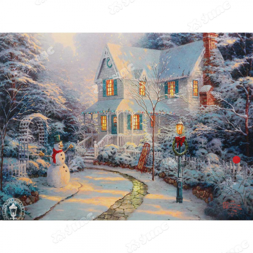 Картина новогодняя HD-3 30*40*1,6см со светодиодами Дом со снеговиком (12)