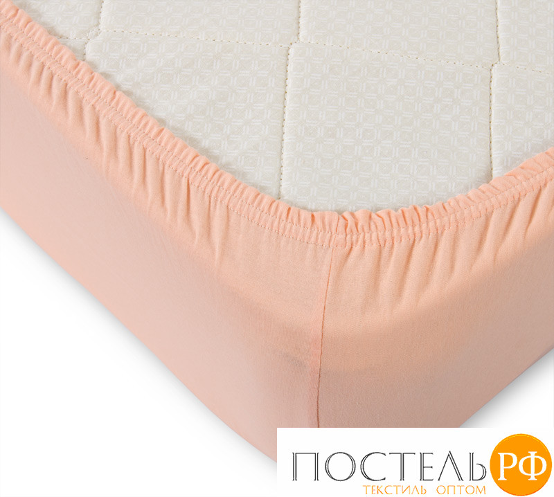 ш90200персик Персик простыня ТРИКОТАЖ 90*200*20 на резинке Р010Т Трикотажное полотно Текс-Дизайн
