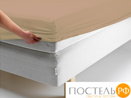 Простынь на резинке 90x200x20 трикотажная цвет бежевый
