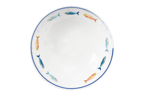 Салатник, 16х5 см, 500 мл, фарфор P, белый, с синим кантом, Рыбы, Bord de mer, 58085