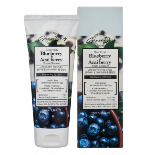 GRACE DAY REAL FRESH BLUEBERRY&ACAI BERRY FOAM CLEANSING (100ML) - Пенка для умывания с экстрактом черники и ягодами асаи