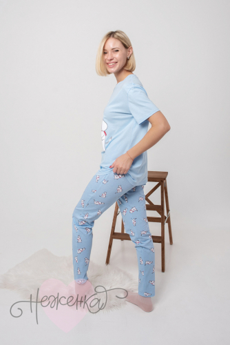 Женская пижама ЖП 024 (голубой+бегемотики)