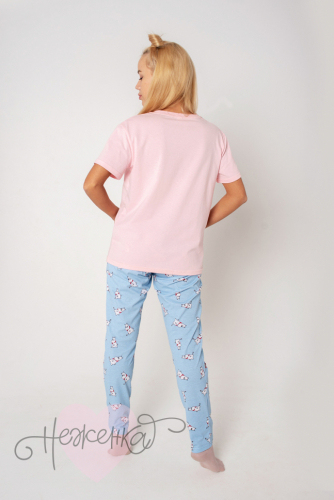 Женская пижама ЖП 024 (розовый+бегемотики)