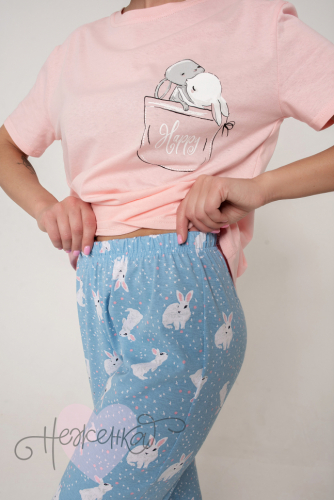Женская пижама ЖП 024 (зайцы в кармашке)