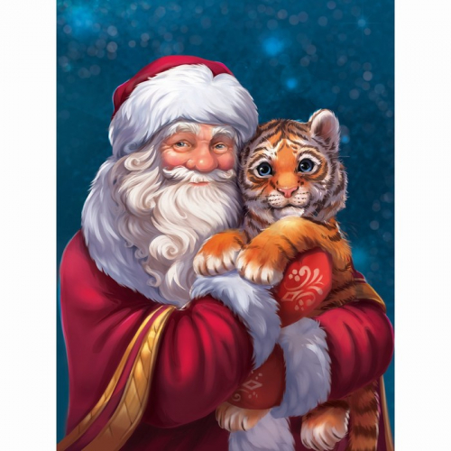Картина по номерам на холсте с подрамником «Дед Мороз с тигрёнком», 40х30 см