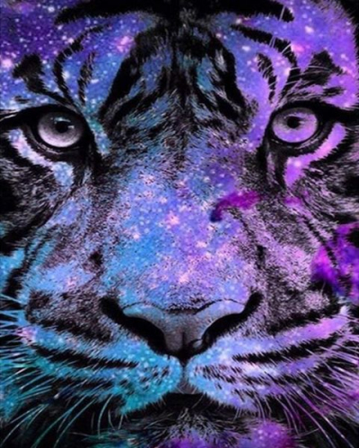 Алмазная мозаика круглыми стразами Фиолетовый тигр