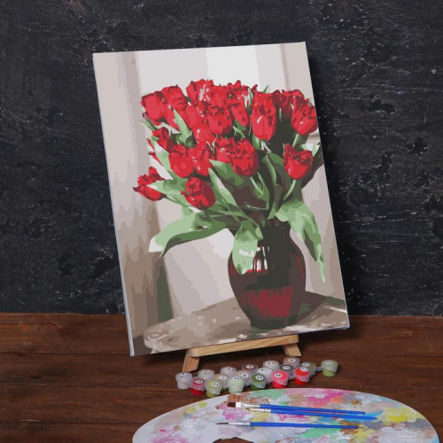 Картина по номерам на холсте с подрамником «Красные цветы», 40х30 см