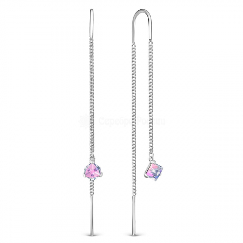 Серьги-продёвки из серебра с кристаллами Премиум Австрия розовый мистик родированные