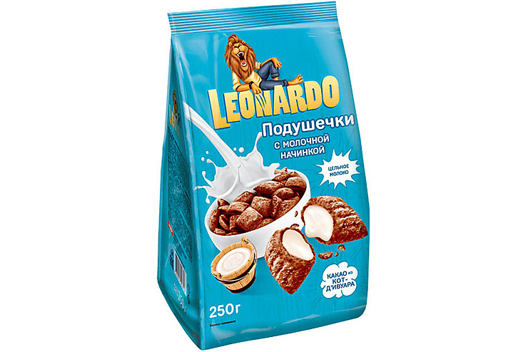 «Leonardo», готовый завтрак «Подушечки с молочной начинкой», 250 г