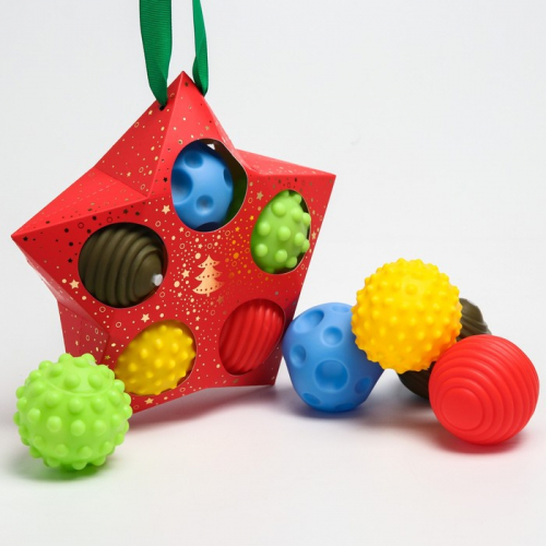 Подарочный набор развивающих, тактильных мячиков «Волшебная звезда» 5 шт. , новогодняя подарочная упаковка