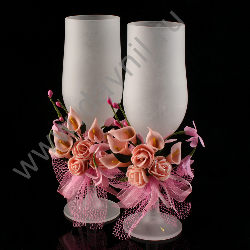 Бокалы матовые свадебные 2 шт. с розовым цветком