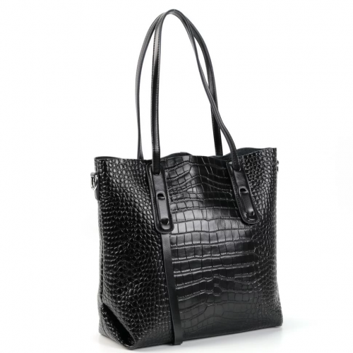 Женская кожаная сумка шоппер под крокодила 1443 Блек