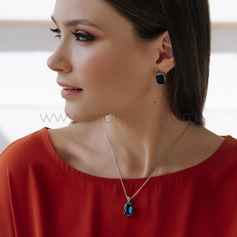Серьги Магия камня с синими кристаллами Сваровски
