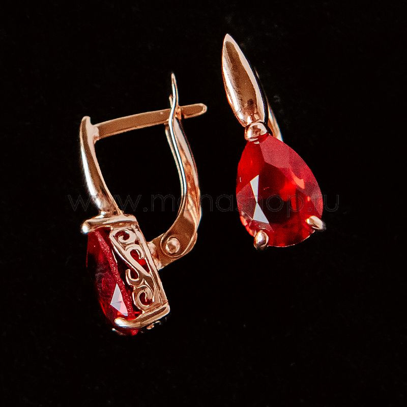 Серьги Рубиновые капли с кристаллами Swarovski