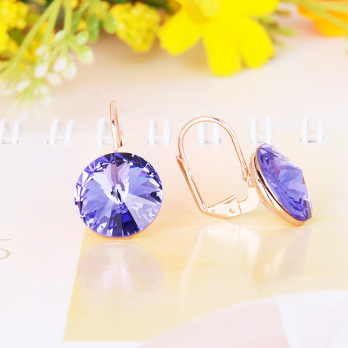Серьги Чародейка с фиолетовыми кристаллами Сваровски, покрытие - золото 