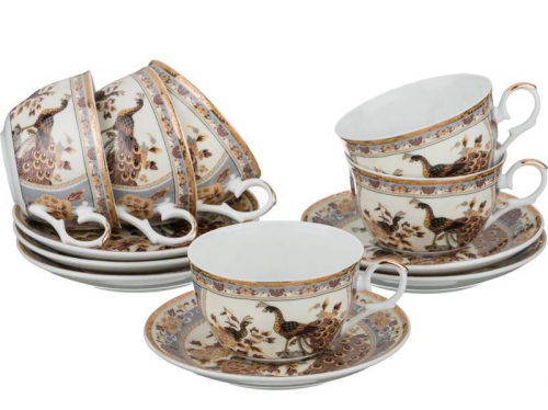 Чайный набор 12 предметов 250мл Павлин бежевый 53549
