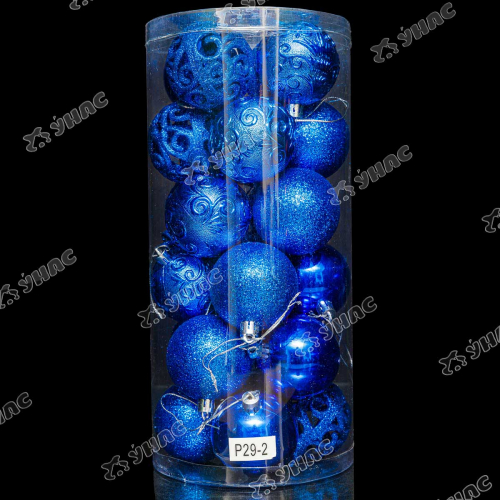 Набор елочных украшений Р29-2 Синий Шары 24шт 6см (6шт глянец, 6шт блестки, 6шт ажур, 6шт фактур.цветы) (32)