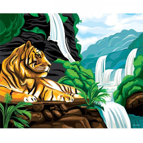 Алмазная вышивка с частичным заполнением «Тигр у водопада» 40х50 см, холст, ёмкость