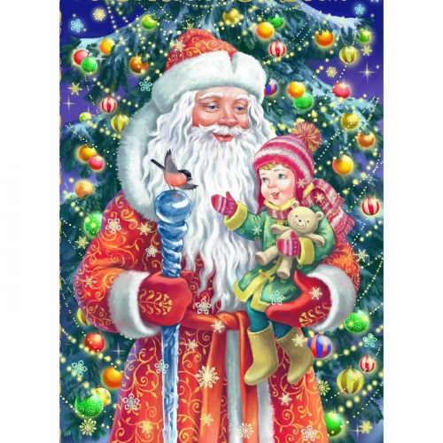 Алмазная мозаика 40×50 см, с подрамником, с полным заполнением, 25 цв. «Дед Мороз и маленькая девочка»