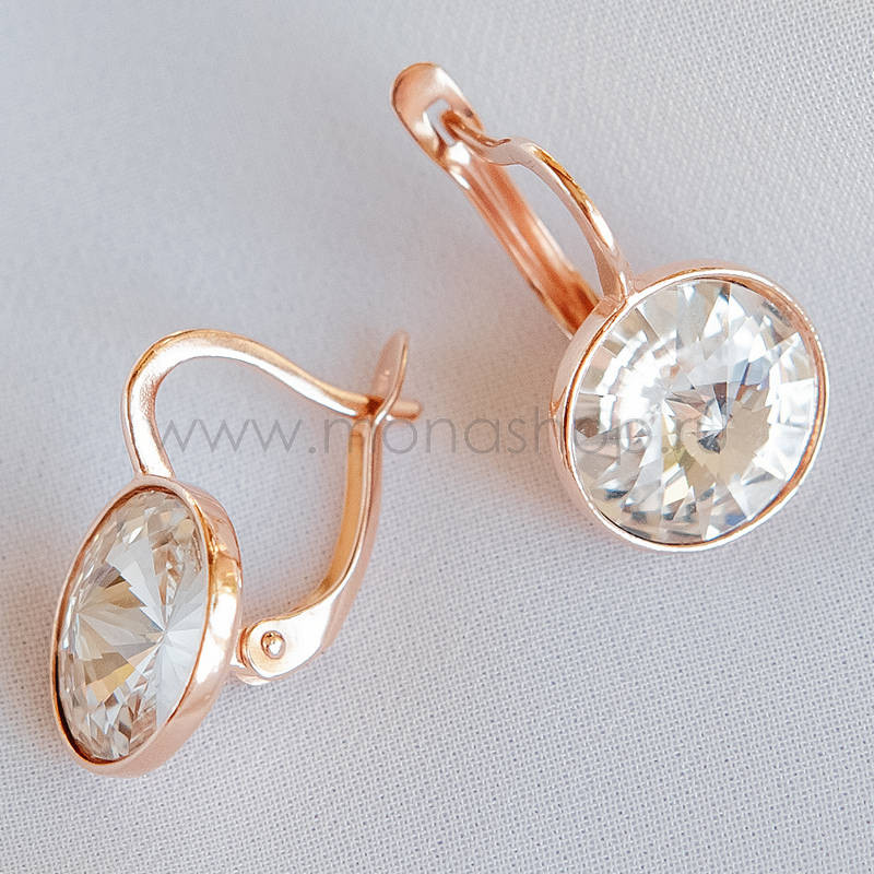 Серьги Чародейка с белыми кристаллами Swarovski, покрытие - золото