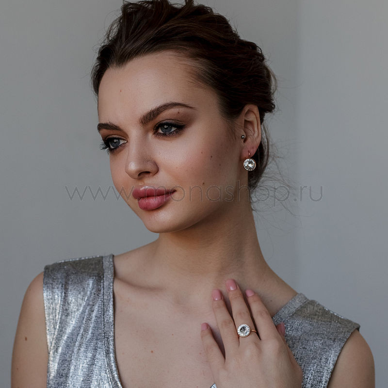 Серьги Чародейка с белыми кристаллами Swarovski, покрытие - золото