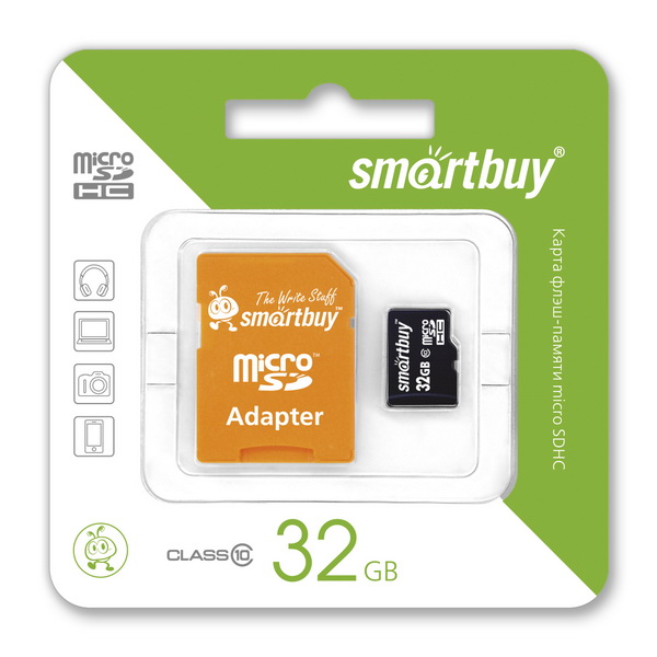 Карта памяти MicroSD Smart Buy 32GB class 10 с адаптером SD