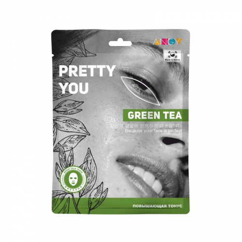  38р  65р Тканевая маска для лица GREEN TEA «PRETTY YOU». ANGY
