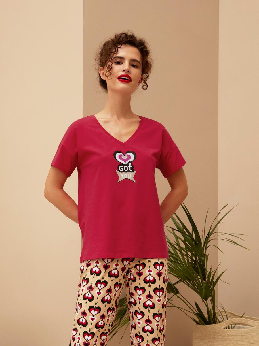 Комплект жен: фуфайка (футболка), брюки Mia Cara SS21WJ318 Amour du Pop красный/сердечки