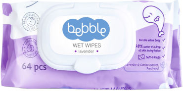 Салфетки влажные детские ЛАВАНДА (LAVENDER) Wet Wipes Bebble 64 pcs с клипом-крышкой