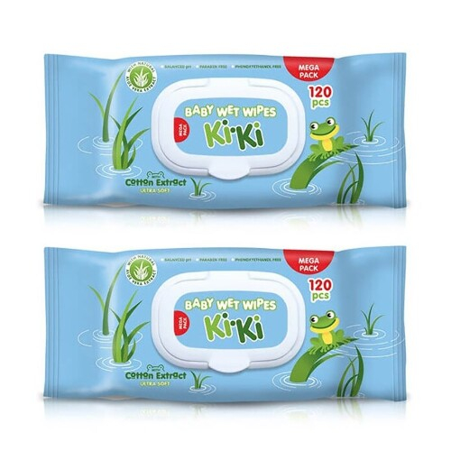 Салфетки влажные детские 0+ Ki-Ki с Aloe Vera & Ultra Soft Cotton extract 90 