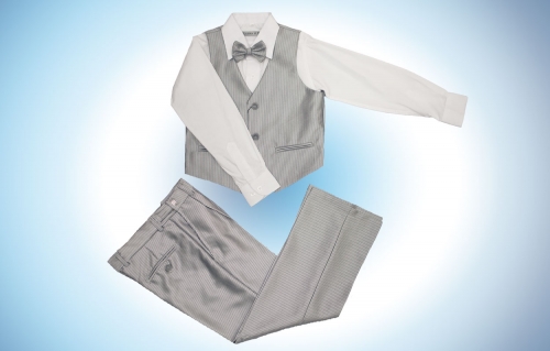 Комплект для мальчика рубашка+брюки + жилетка+ бабочка св.серый арт.41