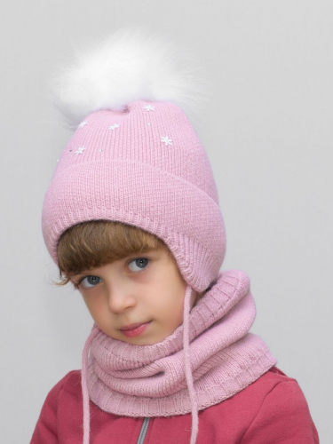 Комплект зимний для девочки шапка+снуд Снежка (Цвет сиреневый), размер 50-52, шерсть 30%