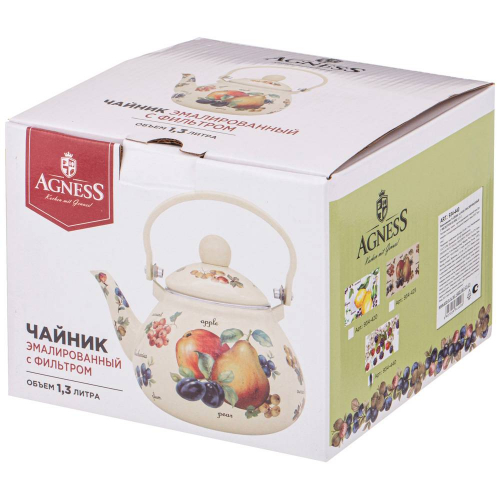 ЧАЙНИК AGNESS ЭМАЛИРОВАННЫЙ СО СЪЕМНЫМ ФИЛЬТРОМ ИЗ НЖС, СЕРИЯ