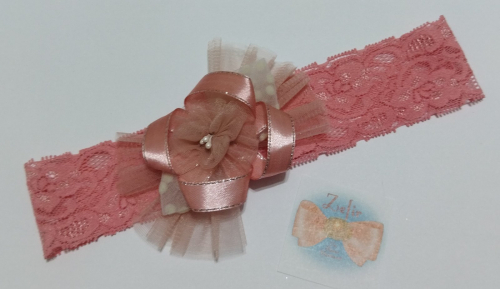 Повязка для девочки 2-6лет розовая пудра с бантов из мягкого фатина