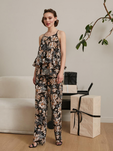 Комплект жен: блузка-топ, брюки Mia Cara SS22WW302 Mademoiselle Juju черный/цветы