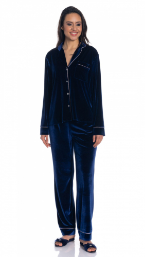 UM202043063 Комплект U&ME бархатный из коллекции Velvet блузка и брюки цвет синий