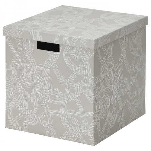TJENA ТЬЕНА, Коробка с крышкой, с рисунком/бежевый, 32x35x32 см