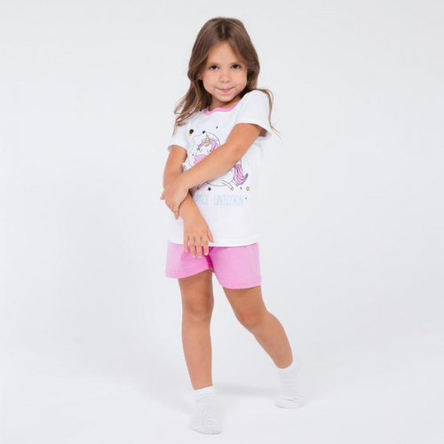 Пижама для девочки, цвет белый/розовый, рост 98 см (34)