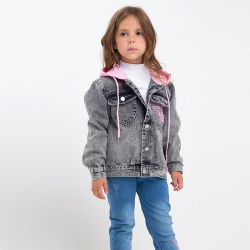 Куртка джинсовая для девочки, цвет серый, рост 110 см