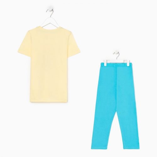 Пижама для девочки, цвет бежевый/голубой, рост 116