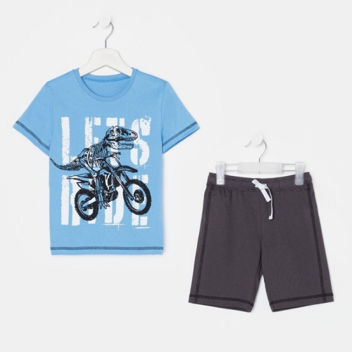 Комплект (футболка, шорты) для мальчика, цвет синий/голубой, рост 110 см
