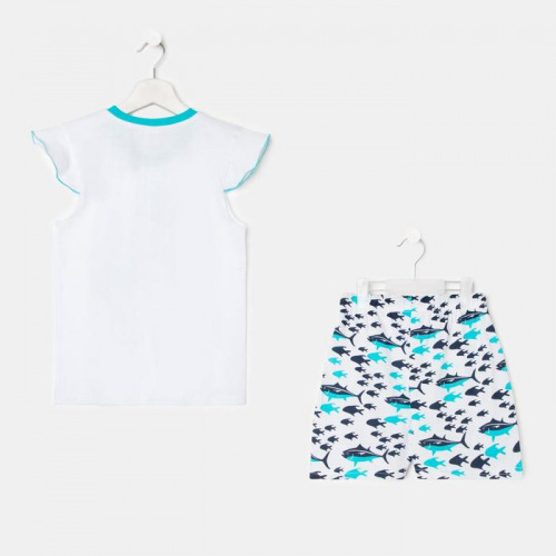 Пижама для девочки, цвет белый/голубой, рост 128-134 см