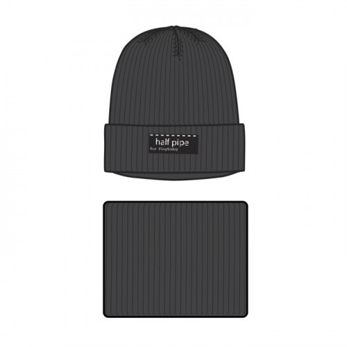 Комплект вязаный для мальчика: шапка и снуд, размер 56, цвет черный