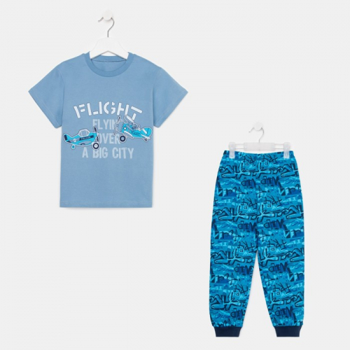 Пижама для мальчика М2258-7166, цвет бирюзовый/голубой, рост 104 см (56)