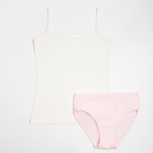 Комплект (майка, трусы) для девочки, цвет молочный/розовый, рост 134-140 см