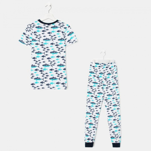 Пижама для мальчика, цвет белый/голубой, рост 134-140 см
