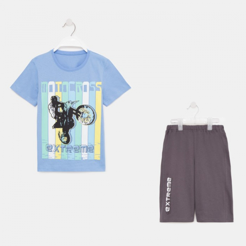 Комплект (шорты/футболка) для мальчика, цвет голубой/синий, рост 104