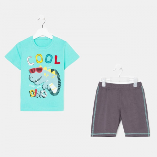 Комплект (футболка/шорты) для мальчика, цвет мятный/синий, рост 104