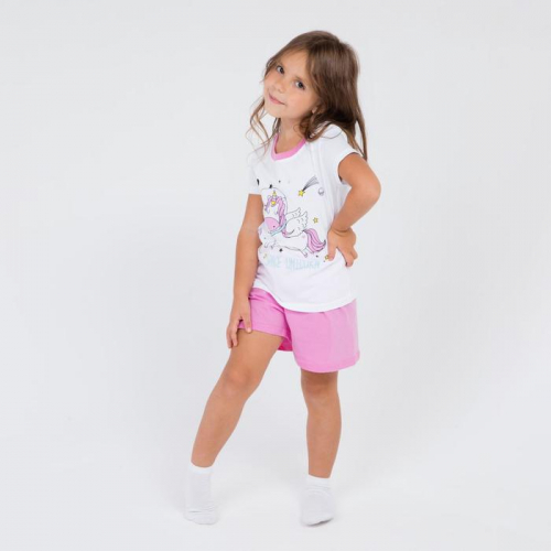 Пижама для девочки, цвет белый/розовый, рост 98 см (34)